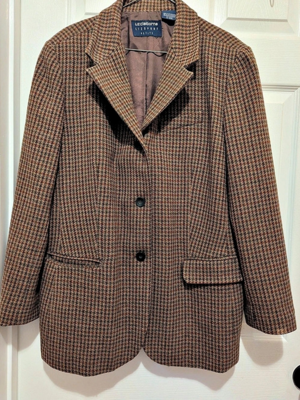 Liz Claiborne Lizsport Petite blazer Houndstooth Wool Blend Blazer Size Large